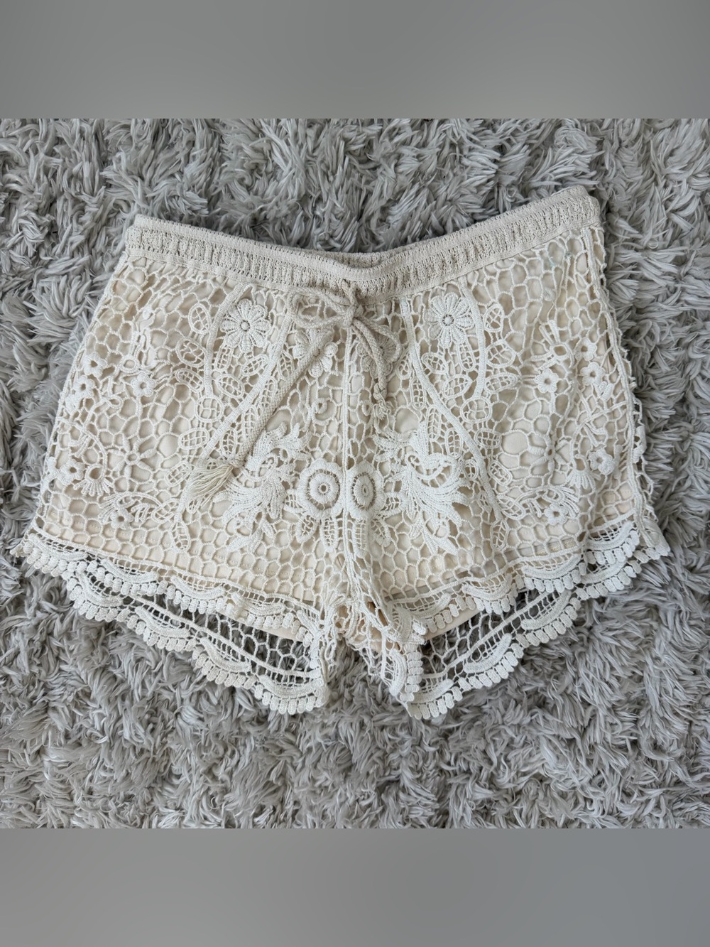 Alya from Francisca's Women's Cream Crocheted Short Size M Boho Festival
